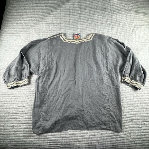 Johnny Was Embroidered Linen Top Women L Gray Floral Tunic Long Sleeve Boho - Picture 5 of 8